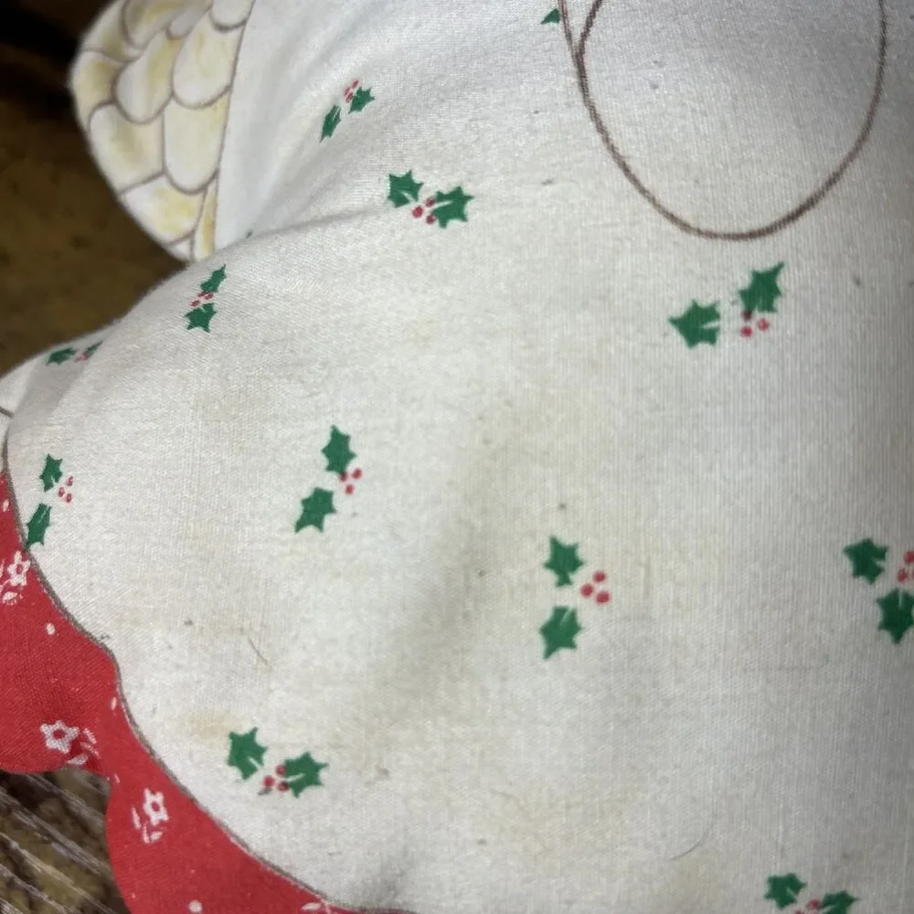 Vintage Hand Made Christmas Angel Pillow Plush Blonde Hair Green Eyes 70’s Vibes